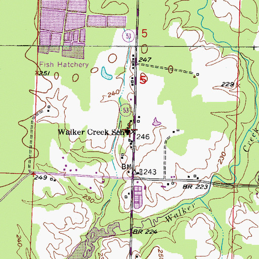 Topographic Map of Walker Creek School, AR