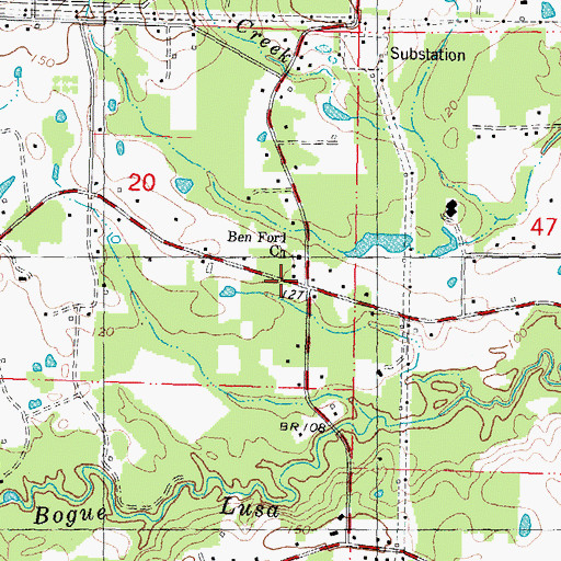 Topographic Map of Bens Ford Baptist Church, LA