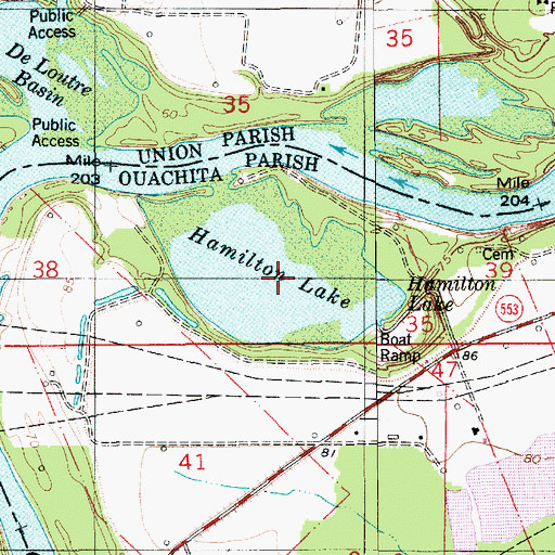Topographic Map of Hamilton Lake, LA