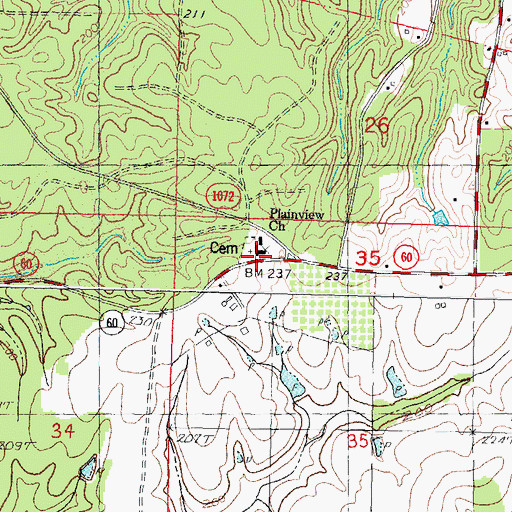 Topographic Map of Plainview Baptist Church, LA