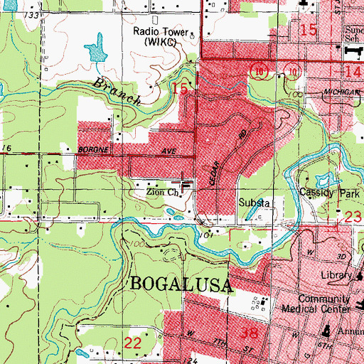 Topographic Map of Zion Church, LA