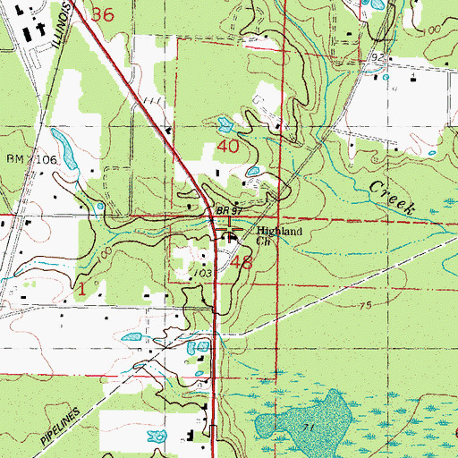 Topographic Map of Highland Baptist Church, LA