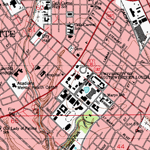 Topographic Map of University of Louisiana at Lafayette, LA