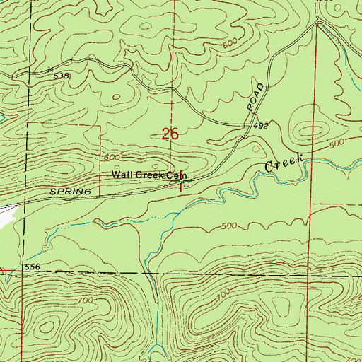 Topographic Map of Wall Creek Cemetery, AR