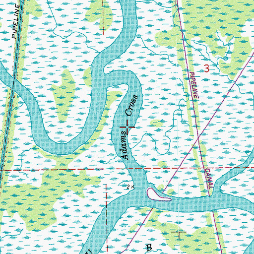 Topographic Map of Adams Cross, LA