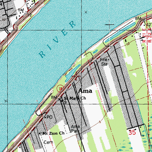 Topographic Map of Ama, LA