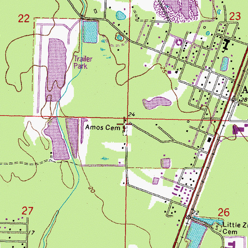 Topographic Map of Amos Cemetery, LA