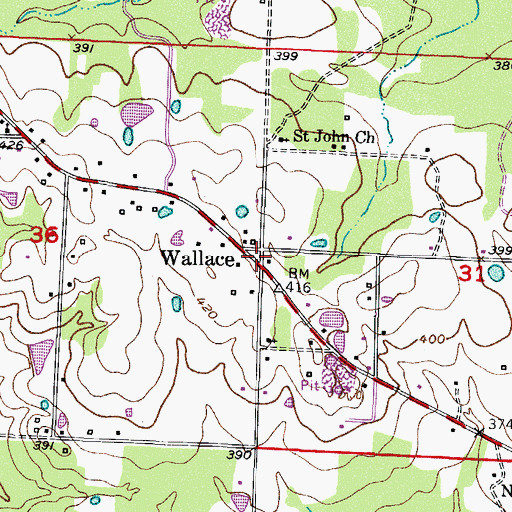 Topographic Map of Wallace, AR