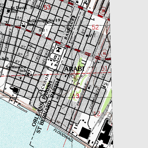 Topographic Map of Arabi, LA