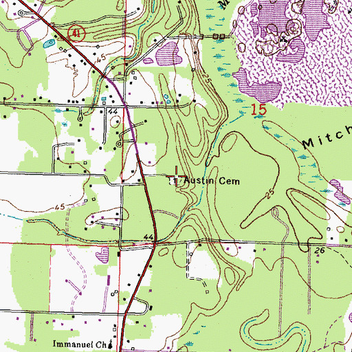 Topographic Map of Austin Cemetery, LA