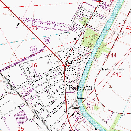 Topographic Map of Baldwin, LA