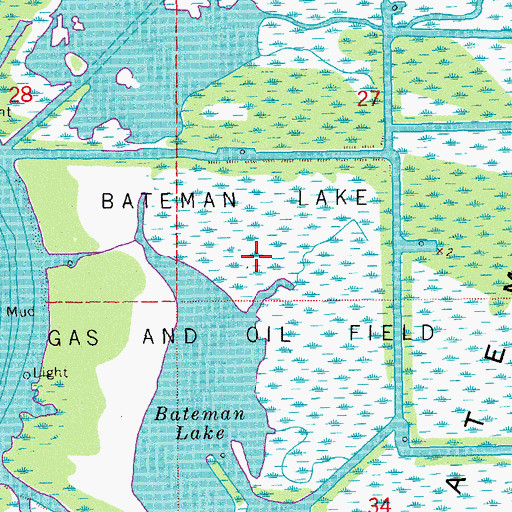 Topographic Map of Bateman Lake Gas and Oil Field, LA