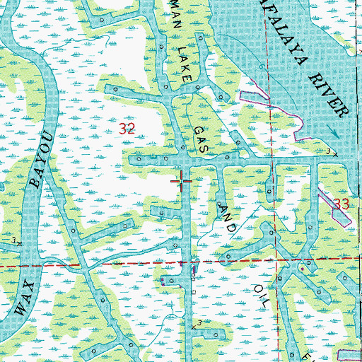 Topographic Map of Bateman Lake Gas and Oil Field, LA
