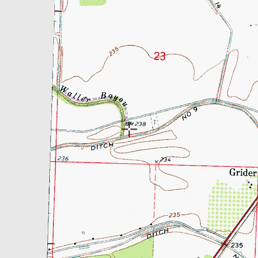 Topographic Map of Waller Bayou, AR
