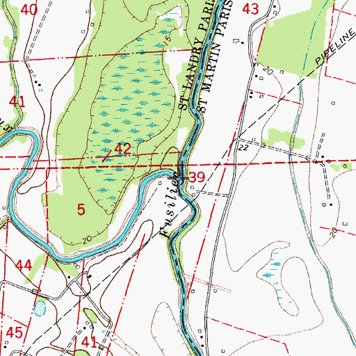 Topographic Map of Bayou Bourbeux, LA
