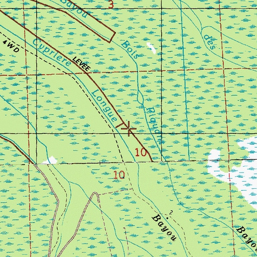Topographic Map of Bayou Cypriere Longue, LA