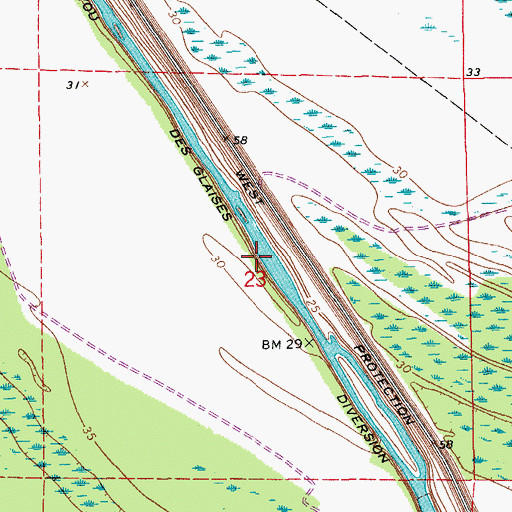 Topographic Map of Bayou Des Glaises Diversion Channel, LA