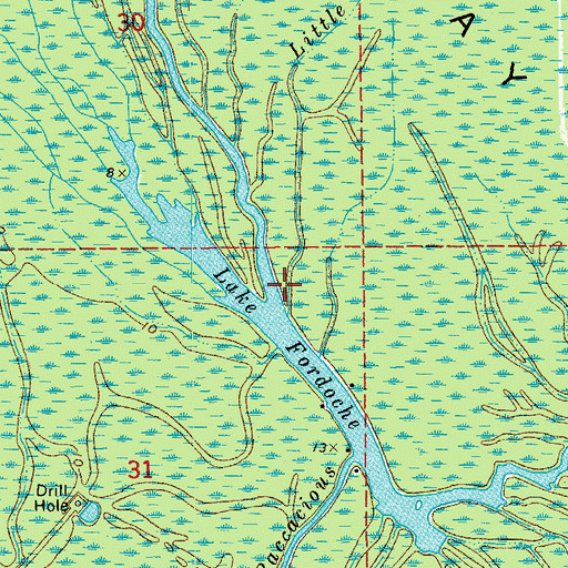 Topographic Map of Bayou Fordoche, LA