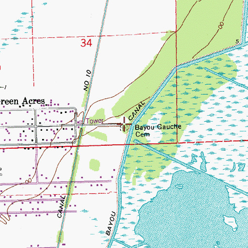 Topographic Map of Bayou Gauche Cemetery, LA