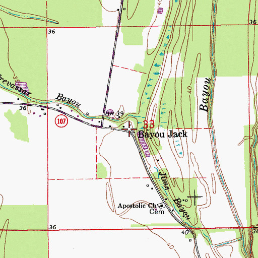 Topographic Map of Bayou Jack, LA