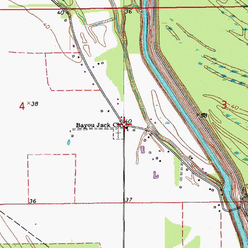 Topographic Map of Bayou Jack Church, LA