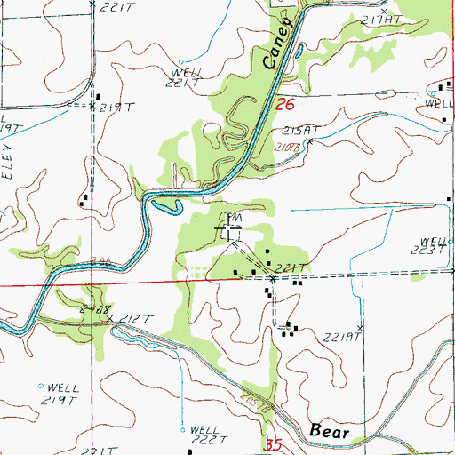 Topographic Map of Walnut Grove Cemetery, AR