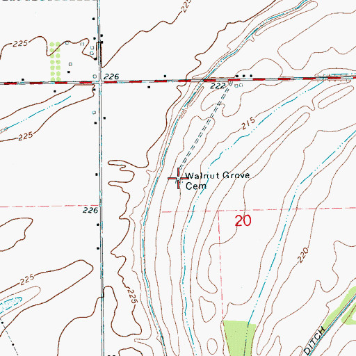 Topographic Map of Walnut Grove Cemetery, AR