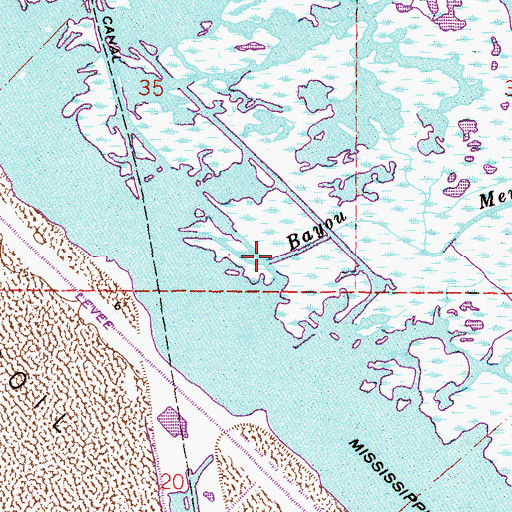 Topographic Map of Bayou Mercier, LA