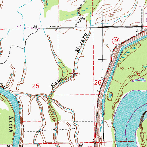Topographic Map of Bayou Misery, LA