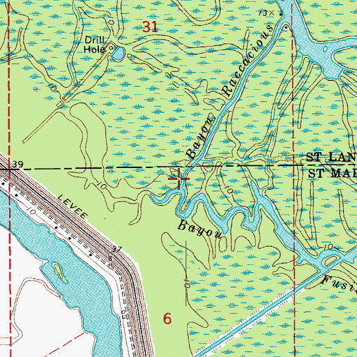 Topographic Map of Bayou Raccacious, LA