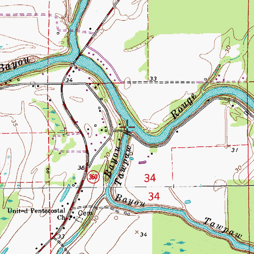 Topographic Map of Bayou Tawpaw, LA