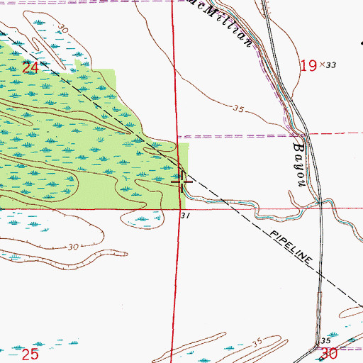 Topographic Map of Bayou Tawpaw, LA