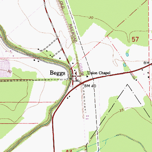 Topographic Map of Beggs, LA