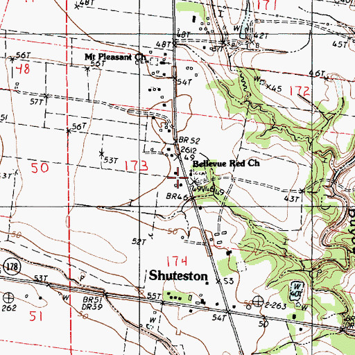 Topographic Map of Bellevue Red Church, LA