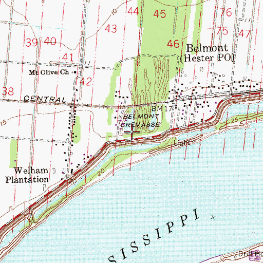 Topographic Map of Belmont Crevasse, LA