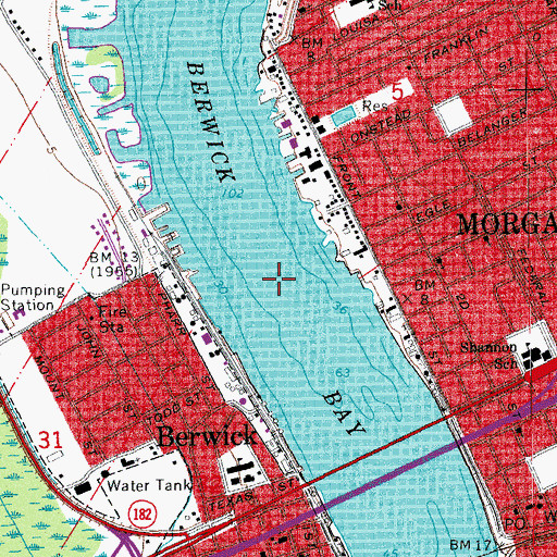 Topographic Map of Berwick Bay, LA