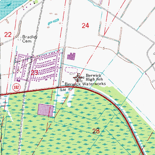 Topographic Map of Berwick Junior High School, LA