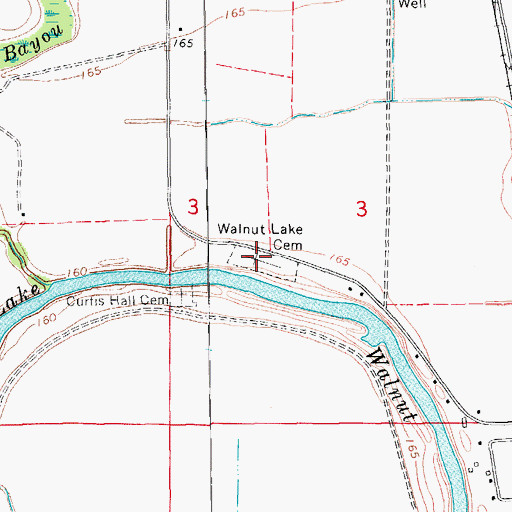 Topographic Map of Walnut Lake Cemetery, AR