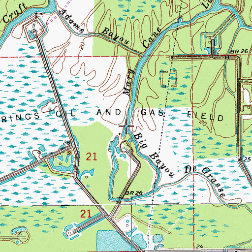 Topographic Map of Big Bayou De Grasse, LA