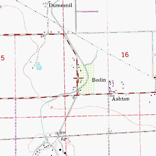 Topographic Map of Bodin, LA