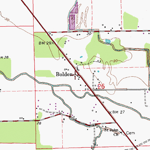 Topographic Map of Bolden, LA