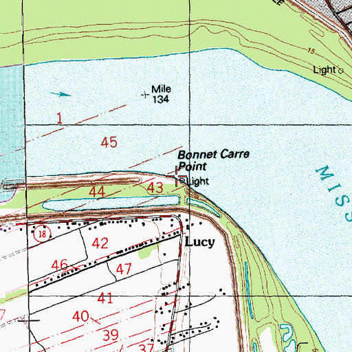 Topographic Map of Bonnet Carre Point, LA