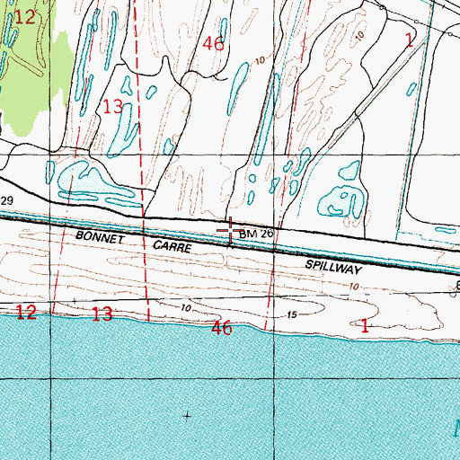 Topographic Map of Bonnet Carre Spillway, LA
