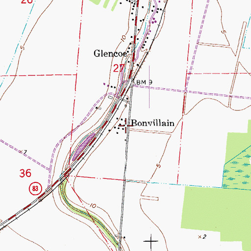 Topographic Map of Bonvillain, LA