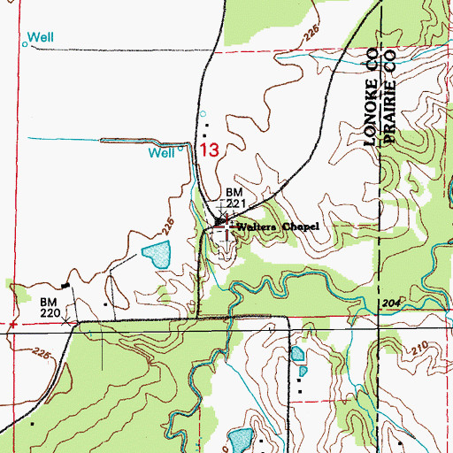Topographic Map of Walters Chapel, AR
