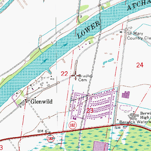Topographic Map of Bradley Cemetery, LA