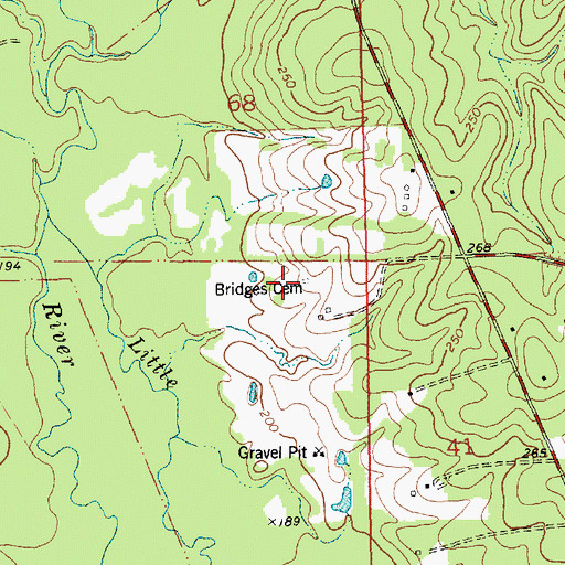 Topographic Map of Bridges Cemetery, LA