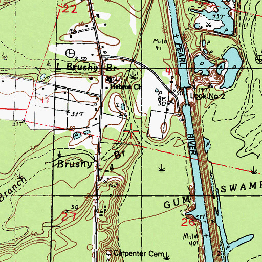 Topographic Map of Brushy Branch, LA