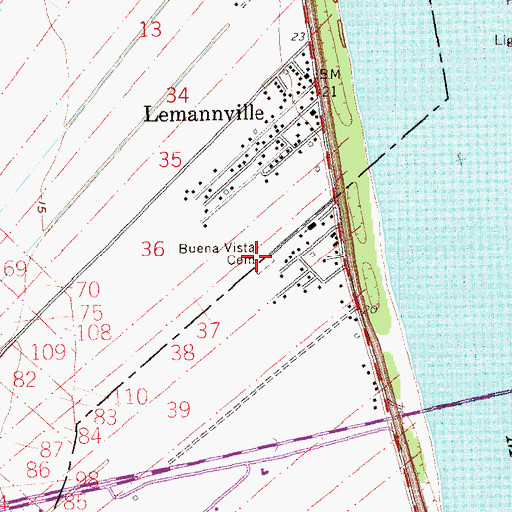 Topographic Map of Buena Vista Cemetery, LA