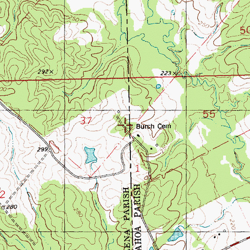 Topographic Map of Burch Cemetery, LA